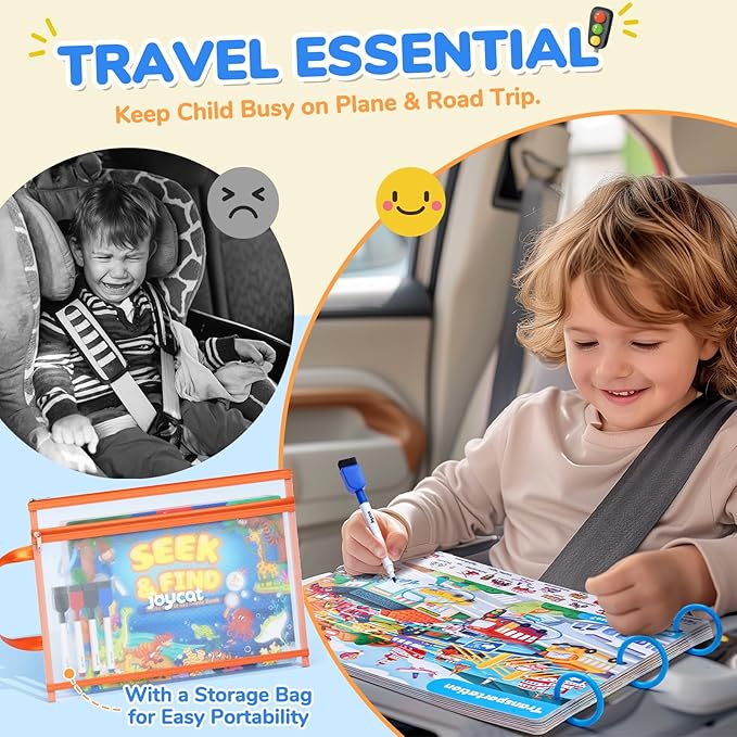 JoyCat Seek & Find Game Books - Preschool Learning Activity for Toddlers & Kids Ages 3-5, Travel Activities Toys for Road Trip Car Airplane, Busy Book, Birthday Gifts for Girls and Boys Ages 4-8