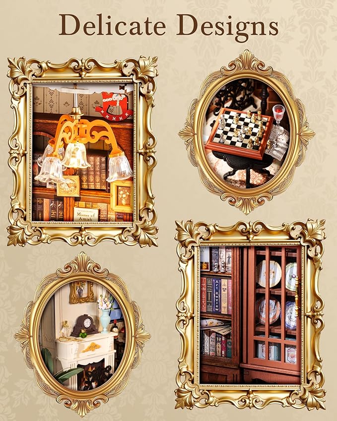 Rolife DIY Miniature House Kit Victorian Parlor 1:18 Scale Dollhouse Diorama, Tiny House Building Kit Antique Bookshelf Display Crafts for Adults Gift for Boys Girls (Catherine's Living Room)