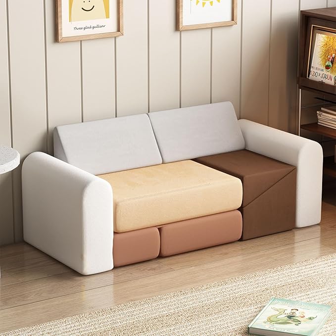 BanaSuper 7-Piece Kids Climbing Foam Blocks Playset - Foldable Convertible Climber into Sofa & Play Couch for Toddlers - Soft Climbing Foam Toys for Creative Boys & Girls