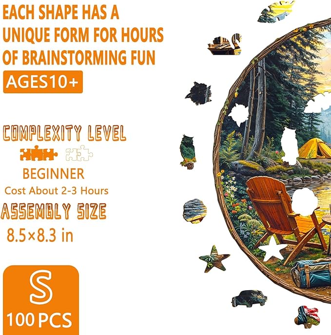 Wooden Puzzles for Adults, Forest Travel Wood Puzzles Adult, Unique Shape Wooden Jigsaw Puzzle, Presents for Family and Friends, Wall Art Home Decor (S-8.5 * 8.3in-100 Pieces)