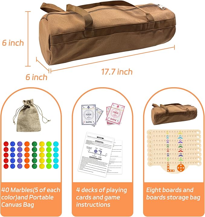 Solid Wood Marbles and Jokers Board Game: Versatile Family Entertainment for 2-8 Players, Featuring Interlocking Game Boards, Multiple Colors, Marbles, and Card Decks Ideal for Parties and Game Nights