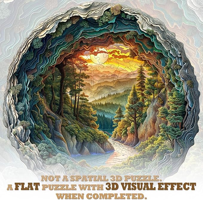 KAAYEE Wooden Puzzles for Adults, 3D Vision Effect Cave Forest Wooden Jigsaw Puzzle Unique Shape Wood Puzzle Adult, Fathers Mothers Gifts Birthday Family Games (M 11.4 * 11.3in 200pcs)