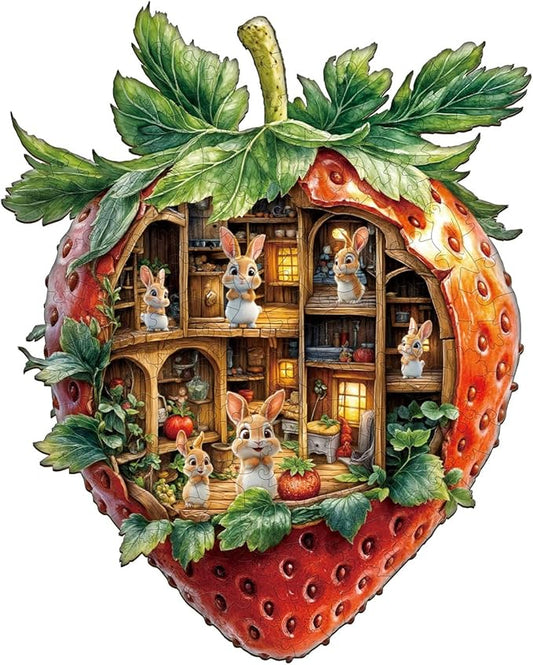 Jigfoxy Wooden Puzzle for Adults, Strawberry House Jigsaw Puzzles for Adult, Unique Animal Shape Wood Cut Puzzles, Christmas Thanksgiving Gifts for Friends Family (S-8.5 * 6.8in-80pcs)
