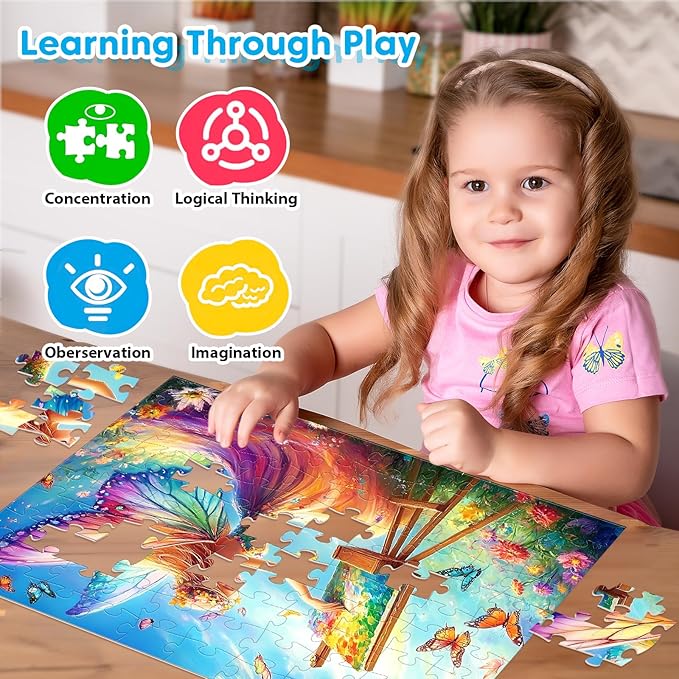 4 Packs 100 Piece Puzzles for Kids Ages 6-8 8-10, Mermaid Unicorn Puzzle for Girls 4-6 Years Old Educational 100 Piece Large Jigsaw Puzzles, Kids Puzzles 4-6 Toys Gifts for Girls Boys