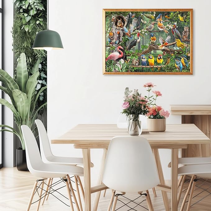 Colorful Birds Party 1000-Piece Jigsaw Puzzle for Adults, Challenging Puzzle Game with Unique Shaped Pieces, Perfect for Game Nights and Gift-Giving, Finished Puzzle Size is 26.6 x 19.2 in