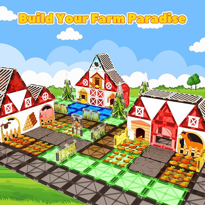 Magnetic Tiles Farm Animal Toys Set for Toddles Kids, Montessori STEM Toys for 3+ Year Old Boys Girls, Magnetic Building Blocks, Construction Sensory Magnets Games Educational Birthday Toys Gifts