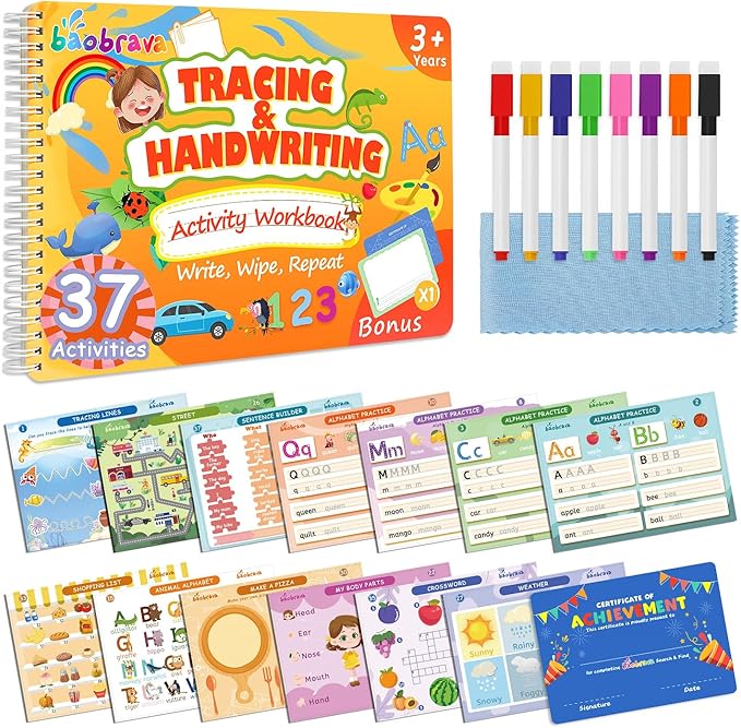 Preschool Learning Activities 3-8: 37 Stepwise Handwriting Practice & Tracing Books for Kids | Educational Toys | Toddler Activity Book | Back to School Gift for Kids