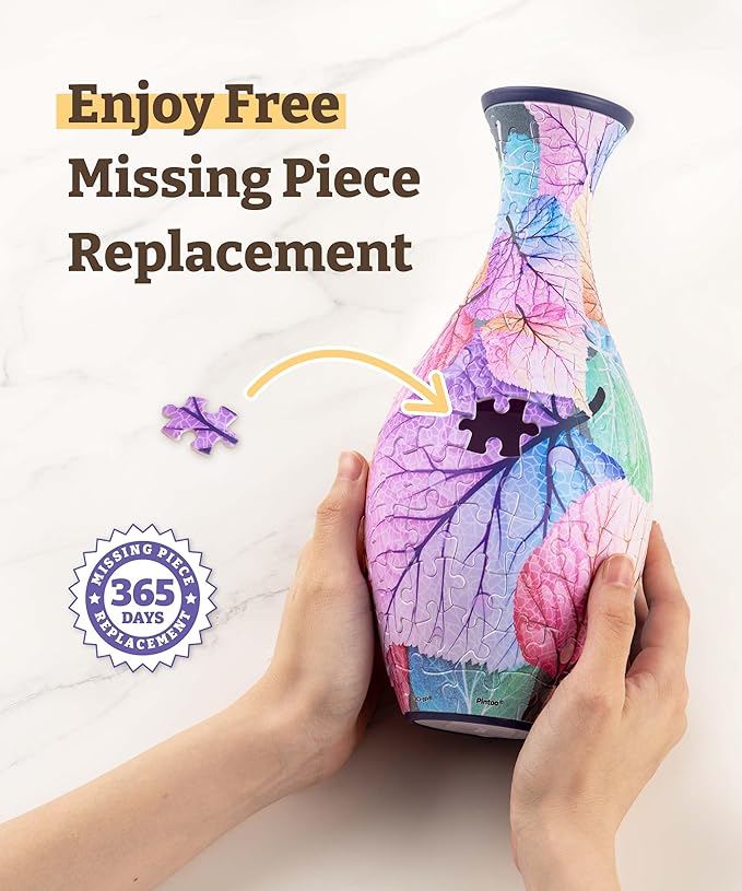 Pintoo 3D Puzzle Vase Unique Flower Vase Made by 160 Curved Plastic Puzzle Pieces House Warming Gift for Flower Arrangements and Home Decoration - [S1033] (Classic, Blooming Season)