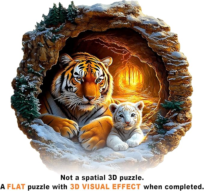 Wooden Puzzles for Adults - Tiger Family Wooden Jigsaw Puzzle - Unique Shape 3D Vision Wood Puzzles Adult - Christmas Birthday Gifts for Adults/Friends/Family - 290pcs 13.4 * 13.3in