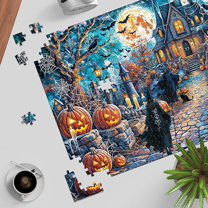 Puzzles for Adults 1000 Pieces, Haunted Halloween Night House Jigsaw Puzzles, Fun Horror Challenging Puzzle, Halloween Puzzles Gift, Home Decoration Puzzle, Interlock Perfectly No Dust