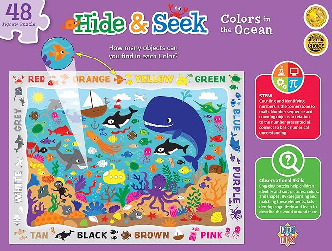 MasterPieces Nature Puzzle - Hide & Seek 48 Piece Jigsaw Puzzle for Kids - Colors in the Ocean - 19"x14"