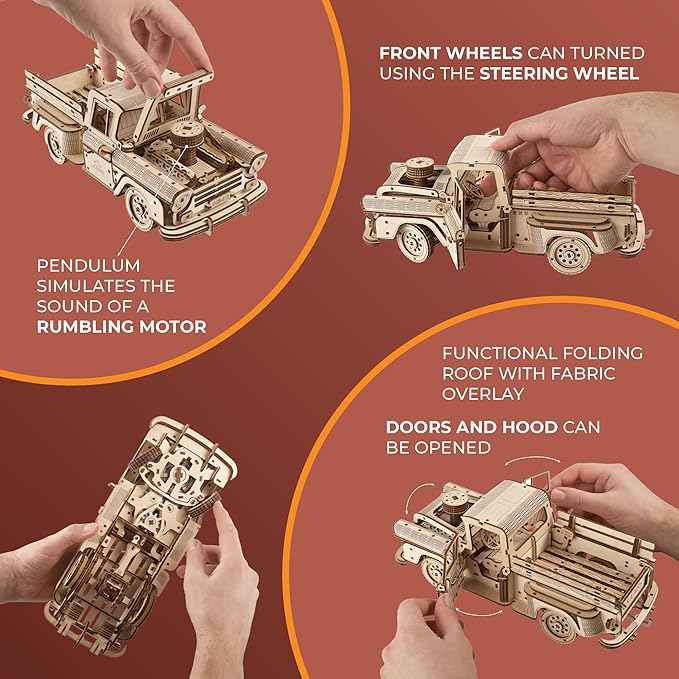 UGEARS Wooden 3D Puzzles for Adults - Pickup Lumberjack Model Car Kits 3D Puzzle Adult Crafts - Wooden Puzzles for Adults Mechanical Truck Puzzle Model Kit - Retro Chevrolet 3100 Inspired - 460 Pcs