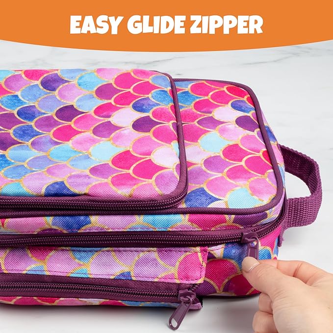Kids Insulated Lunch Box w Snack Pocket & Expandable Water Bottle Holder For Girls- Waterproof Lunchbox Tote Keeps Food Hotter or Colder Longer - Reusable Back to School Bag Fits Most Bento Containers