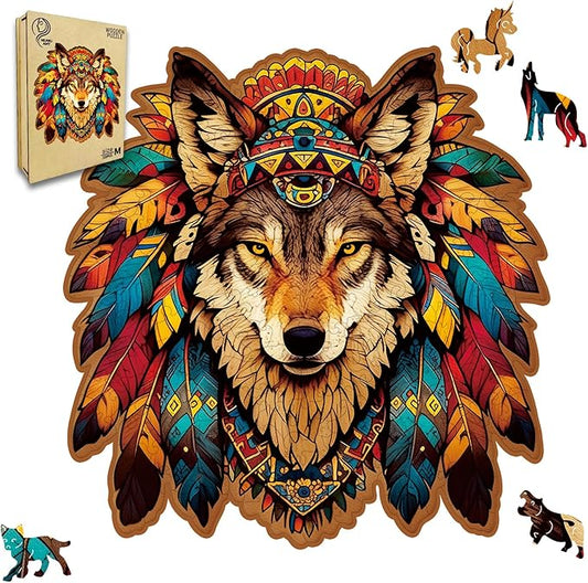 Wooden Puzzle for Adults,Wolf Totem Style Jigsaw Puzzles 200 Piece,Unique Shape Puzzle Challenge 11 x 11 Inch,Birthday Gifts Family Game
