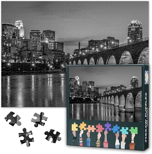 Minneapolis Skyline Puzzles for Adults 1000 Pieces - Hard Difficult Challenging Family Puzzle, 27.5x19.7 Inch Jigsaw Puzzles Cityscape Panoramic, Puzzle Game for Women Home Decoration Gift