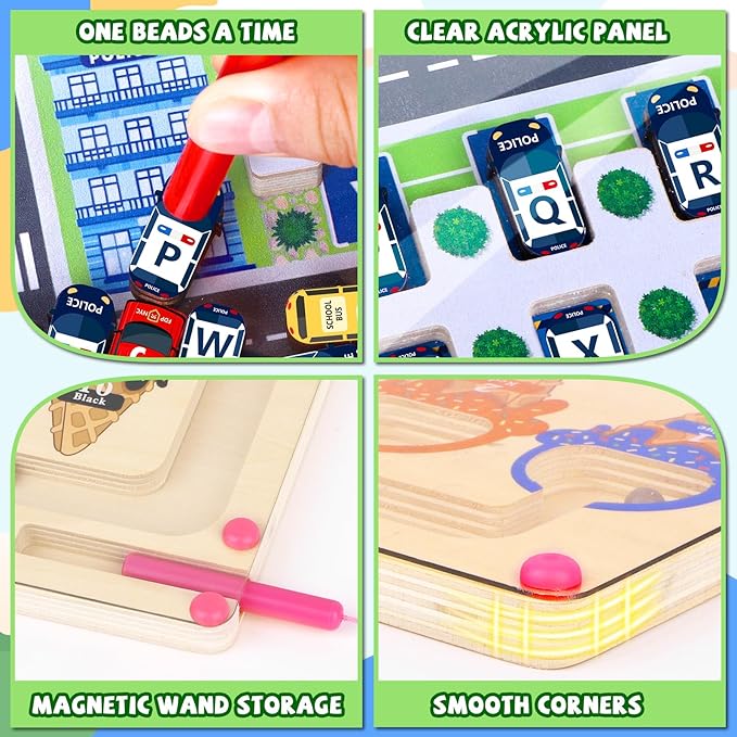 2 in 1 Magnetic Color and Number Maze,Montessori Toy for 3-6 Years Old,Wooden Magnet Balls Puzzles,Toddler Busy Board Game,Preschool Learning Activities,Christmas & Birthday Gift for Kids