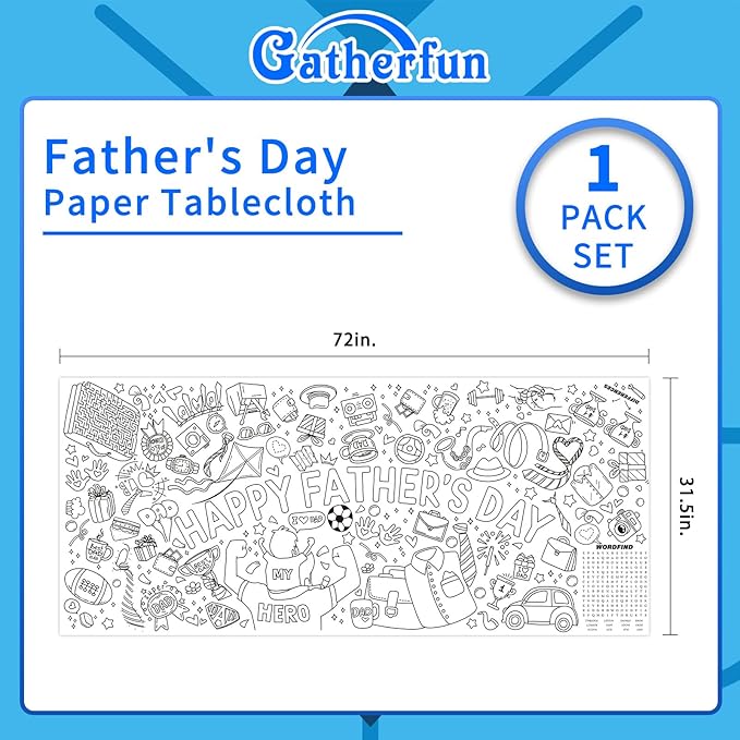 Fathers Day Coloring Poster for Classroom Wall - Versatile 31.5 x 72 Inches Fathers Day Themed Activity Poster/Table Cover, School Parties, Happy Fathers Day Decorations