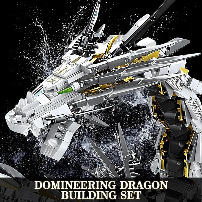 HIGH GODO Dragon Building Blocks Sets for Adults, White Mechanical Dragon Animal Building Model Collectible Display Toys, Cool Creative Gifts for Boys Teens Fans (1485 Pieces)