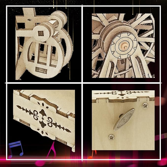 Wooden 3D Puzzle for Adults Mechanical Ferris Wheel Music Model Kits Wood DIY Crafts Kit to Build for Age 14+ Years Old