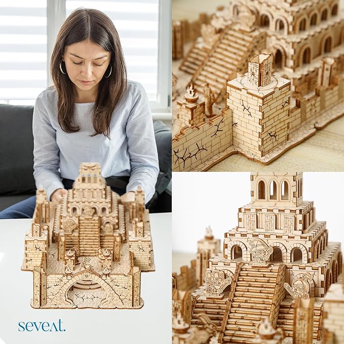 3D Puzzles for Adults & Teens – 235-Piece Wooden DIY Ancient Temple Ruins Wooden Model for Adults to Build, Brain-Teasing Puzzle Game for Any Occasion (Ruins)