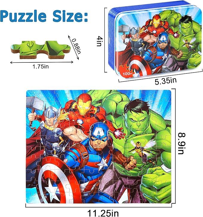 LELEMON Puzzles for Kids Ages 4-8,100 Piece Puzzles for Kids in a Metal Box, Educational Kids Puzzles Jigsaw Puzzles 100 Piece Puzzle Games Puzzle Toys Childrens Puzzles for Girls and Boys
