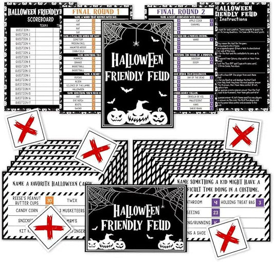 Halloween Games for Adults Friends, Halloween Family Friends Feud Trivia Games, Group Party Matching Activities, Fall Festival Board Card Activities, 01