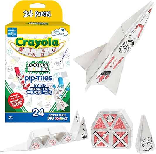 CreateOn Crayola Doodle PIP Magnetic Tiles, Mini Building Set for Kids, Magnetic Tiles, Kids’ Building Toys, STEM & Montessori Toys for Boys and Girls Ages 3+, 24-Piece Set (Doodle)