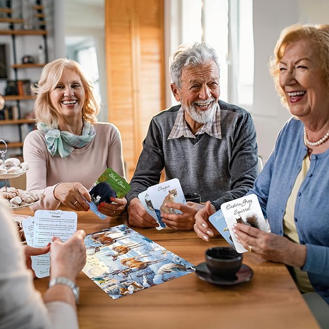 QUOKKA 60 Pieces Dementia Puzzles for Elderly - 3SET Large Piece Puzzles for Seniors - 9 Memory Flashcards with Facts I 25 Discussion Prompts per Puzzle - Alzheimer's Activities Products for Elderly