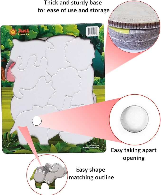 Just Smarty Preschool Jigsaw Puzzles for Kids Ages 3-5 Set of 2 | Fun Shapes 10 Pieces Elephant Puzzle and 11 Pieces Bear Puzzle with Tray | Toddler Puzzles Ages 3-5 | Preschool Puzzles Level 3