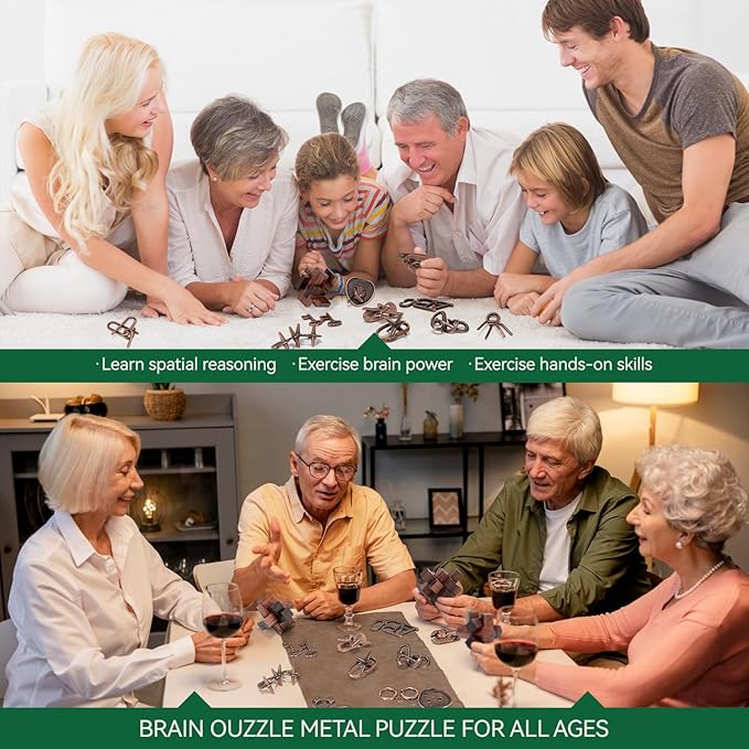 24 Pcs Brain Teaser Puzzles for Adults - Metal Puzzles 3D Puzzle Game Toys for Adults Teens - Wooden Unlock Interlocking Puzzle Adult IQ Education Smart Toys