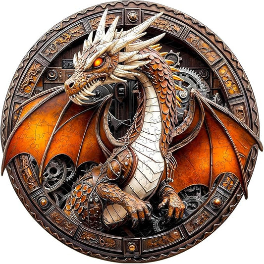 Wooden Puzzles for Adults 200 Pices, Dragon 3D Puzzles for Adults, Mechanical Dragon Irregular Jigsaw Puzzles, Flat Puzzels with 3D Visual Effect, Finished Puzzle Size is 11.4 x 11.4in
