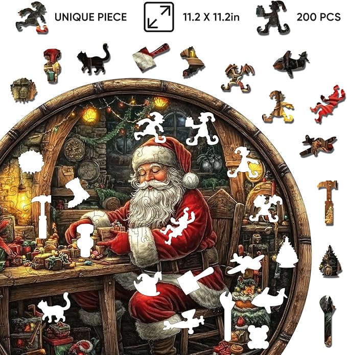 Wooden Puzzles for Adults, 200 Pieces Christmas Puzzle for Adults and Kids, 11.2in Santa Claus Unique Shape Wooden Jigsaw Puzzle, Wooden Puzzle Creative Toys for Family Friends