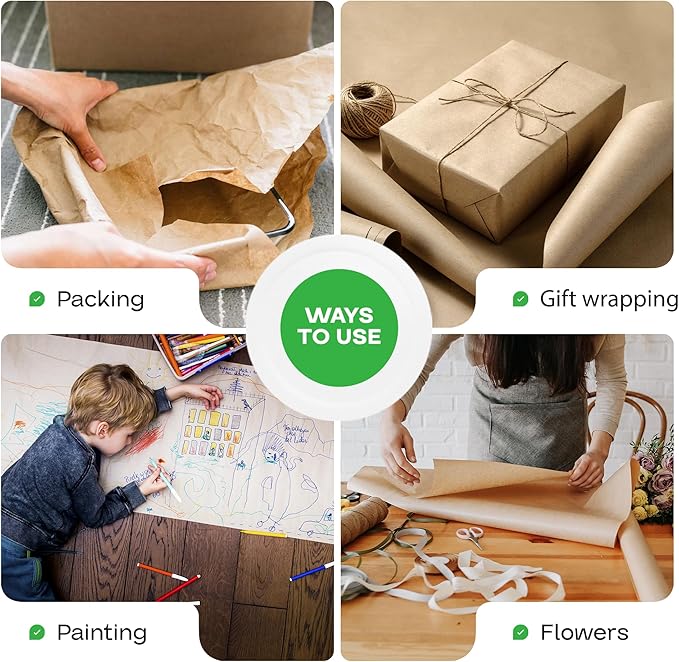IDL Packaging 18" x 2160" (180 feet) Popular Pack Brown Kraft Paper Roll - USA-Made Perfect Craft Wrapping Paper for Packing, Moving, Shipping - 100% Recycled Natural Wrap Material