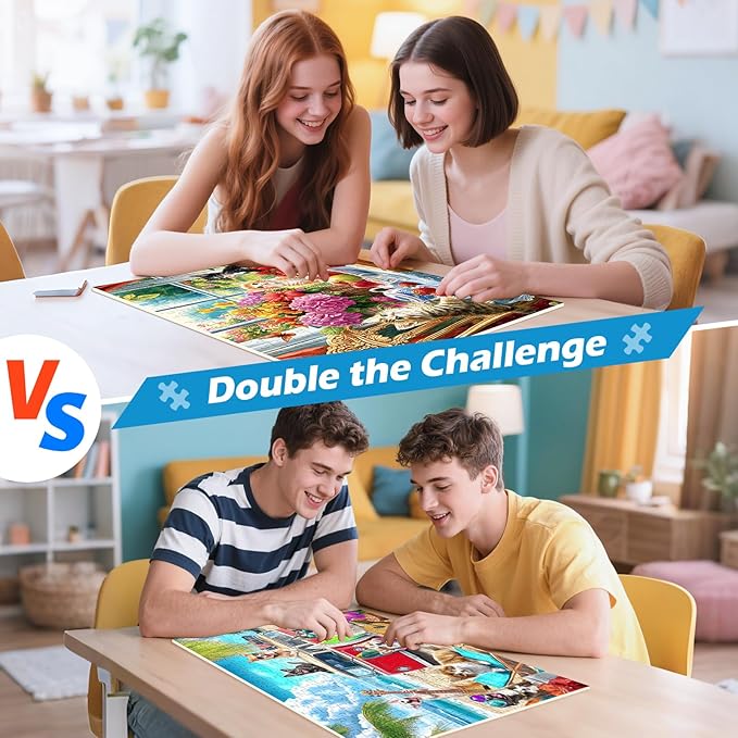 2 Pack 300 Pieces Puzzle for Adults, Dog Kittens Jigsaw Puzzles, Recycled Cardboard Puzzles 300 Pieces, Birthday and Barious Holiday Party for Family Kids and Adult, Funny Puzzle for Adults 20.5x15in