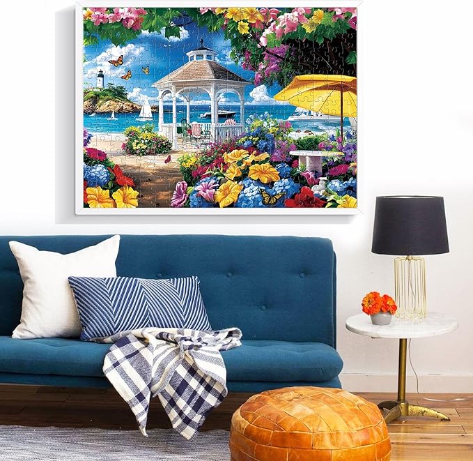 300 Piece Puzzles for Adults,Ocean Beach Jigsaw Puzzle for Adults Kids Elderly,Large Piece Oceanside Puzzle for Kids Age 8-10 10-12,Challenging Summer Puzzle with Letters on Back,Great Gift 20.5x15in