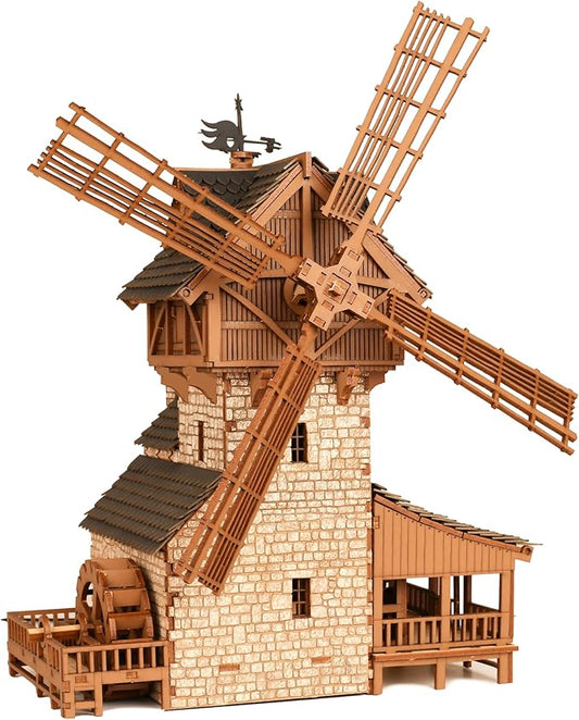 Wooden Mill-Hybrid Medieval Windmill, Watermill, Blacksmith Workshop -3D Wooden Puzzles for Adults to Build - Engineering DIY Mechanical Model Kit, 352PCS - Assembly Time 9H