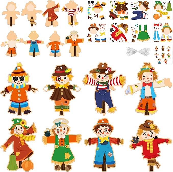 BeYumi Fall Scarecrow Craft Kit - 123Pcs Fall Scarecrow Craft Kit DIY Autumn Thanksgiving Ornament Set Home Classroom Game Activities Art Supplies Decor for Kindergarten Kids