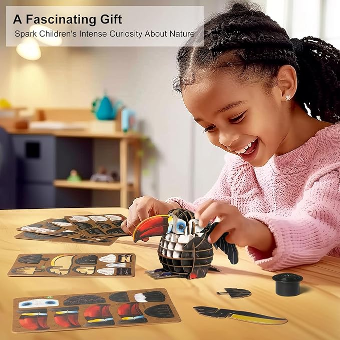 Red-Billed Toucan Bird 3D Paper Puzzle for Kids, Animal Puzzle with Sound, Best Gift for Girls, Crafts for Girls Age 8-12 Years Old…