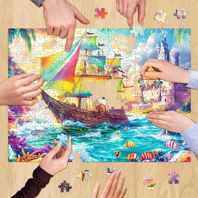 300 Piece Puzzles for Adult, Sea Beach Jigsaw Puzzles 300 Pieces for Adults Kids Senior, Ship Adult Jigsaw Puzzles, Challenging Family Fun Puzzle Activity Game Gift for Friend 20.5 X 15 in