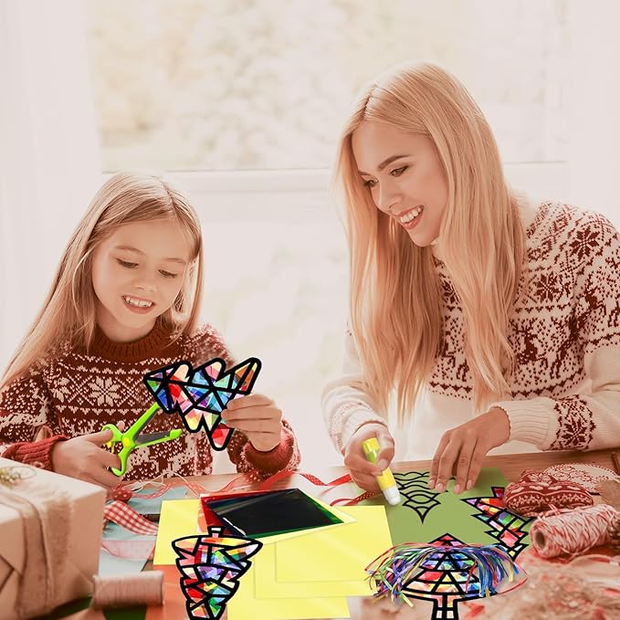 EggSun 36 Sets Christmas Tree Suncatchers Craft Kit for Kids Ornaments Stained Glass Effect Window Arts and Crafts Kit for Classroom Holiday Birthday Projects Home Party Favors Decorations Ages 4 8 12