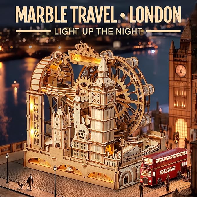 ROKR 3D Wooden Puzzles for Adults,Marble Travel London,431Piece 3D Puzzles,Marble Run Gift for Adults