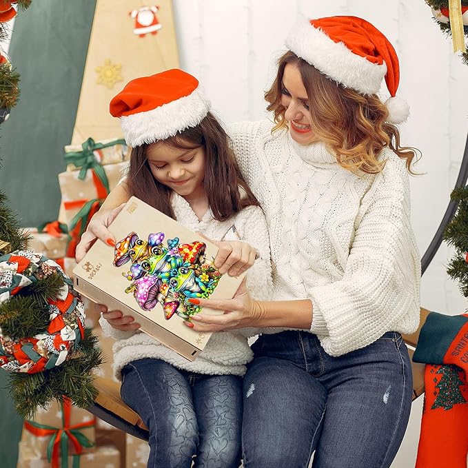 Wooden Puzzles for Adults - Frog Family Wooden Jigsaw Puzzle - Unique Animal Shaped Wood Puzzles Adult - Christmas Birthday Gifts for Adults/Friends/Family - 260pcs 13.3 * 12.8in