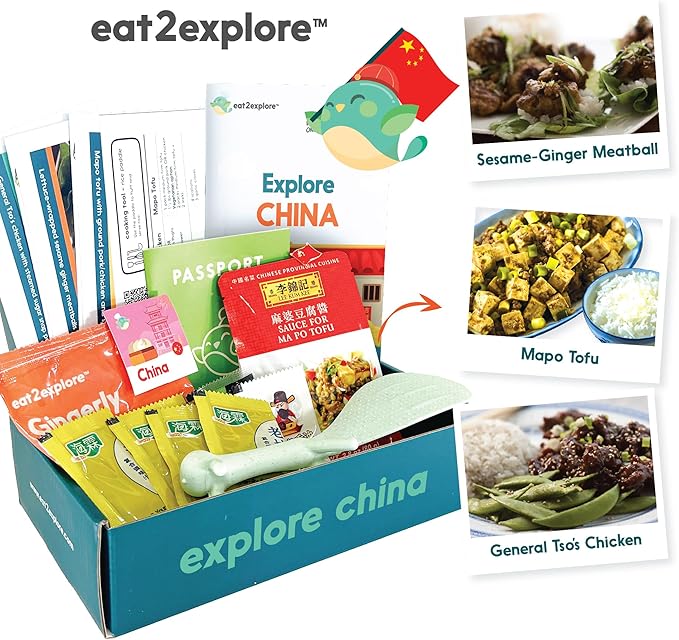 eat2explore Cooking Kits for Kids - Interactive & Educational Set with 3 Recipe Cards, Key Ingredients & Cooking Tools - Ideal Idea for Kids who Love to Create Meals (China Edition)