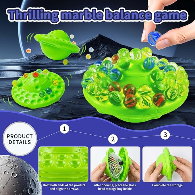 Marble Balance Board Game with 60 Glass Marbles & Storage Base - Fun Family Board Game for Adults, Party Game for 1-4 Players | Educational STEM Toy & Birthday Gift Halloween Party Favors for Kids