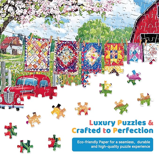 300 Piece Jigsaw Puzzle for Adults – Springtime Farmyard Delight with Quilts & Tulips– Challenging and Relaxing Puzzle for Game Nights, Gifts & Home Décor (20.5" × 15")