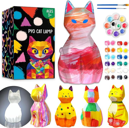 FUNZBO Paint Your Own Cat Lamp Kit - Arts and Crafts Supplies, Toys for Ages 8-13, Crafts for Girls 8-12, Painting Kits for Kids Teens Adults, DIY Toy for Toddler 3 4 5 6 7 9 10 11 + Birthday Gifts