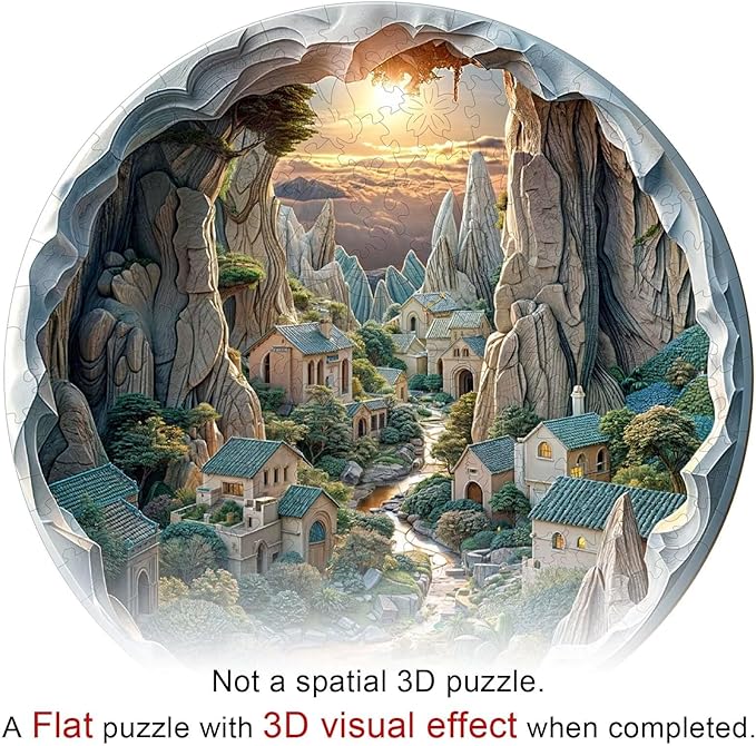 Wooden Puzzles Adults, 3D Cave Forest Puzzle 300 Pieces, Unique Animal Shaped Wood Challenging Jigsaw Puzzles Gifts for Adults, 13.4x13.3in