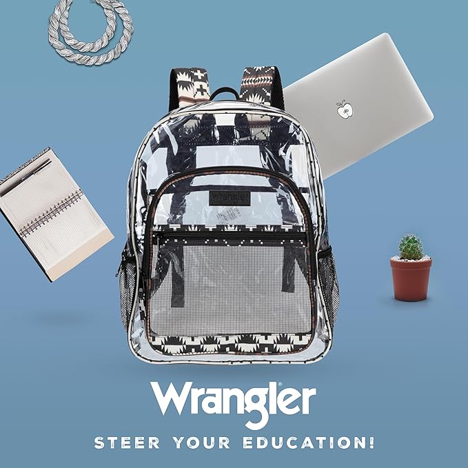 Wrangler Clear Backpack for Girls- Water Resistant Clear Bookbag, Plastic See Through Backpack for Stadium Events and School