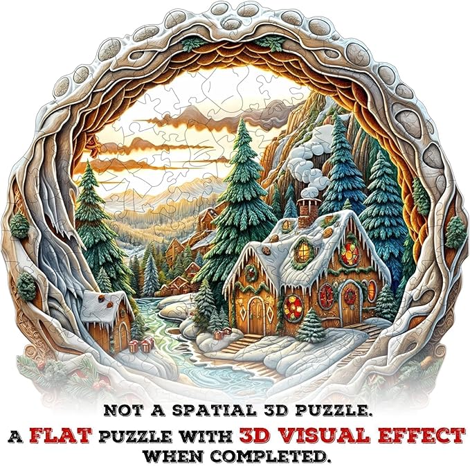Christmas Best Gifts - Christmas House Puzzle, Unique Shape Wooden Christmas Puzzles, Snowy Xmas Wooden Puzzles for Adults, Gingerbread House Puzzle, Wood Puzzles Adult (S-8.5 * 8.3in-100 Pieces)