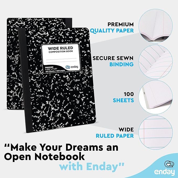 Emraw Composition Notebooks Bulk, Wide Ruled Writing Journals in Bulk, Marble Style Hard Cover Composition Book with Lined Paper, Bulk Student Notebooks for School Supplies, 100 Sheets, Pack of 48
